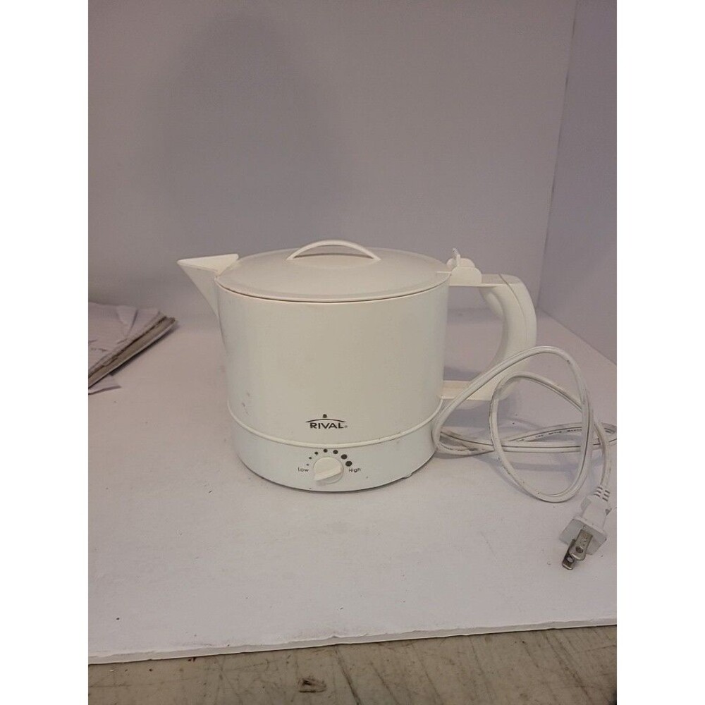 Vintage Rival Electric Hot Pot Express Flip Top White Plastic 32oz Tested Works